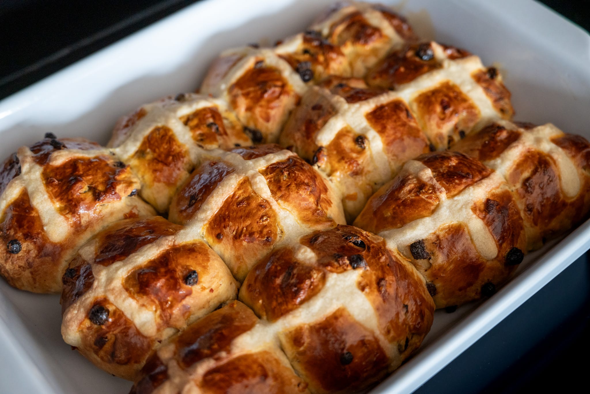 Hot cross buns after baking
