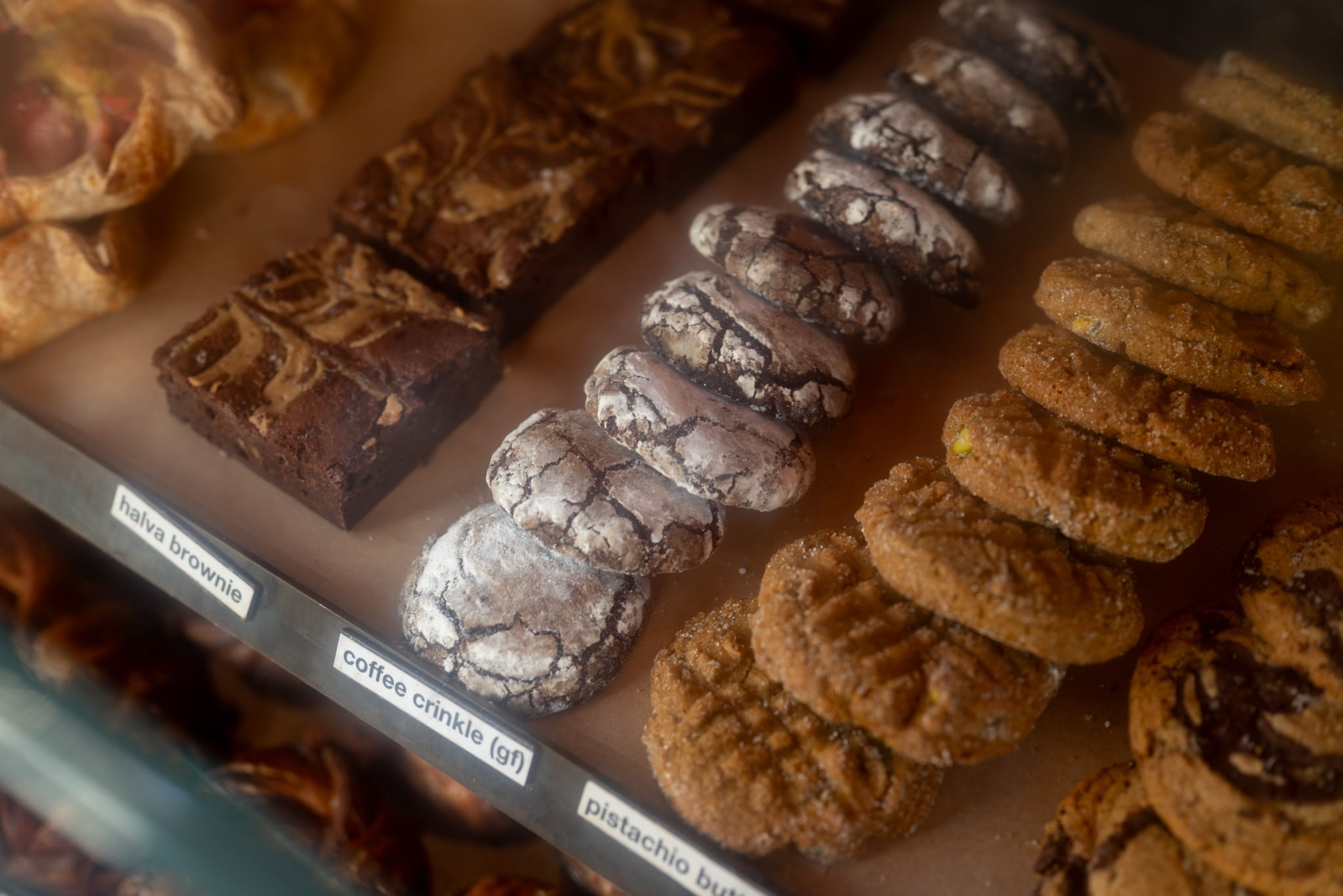 Pastries in a display case