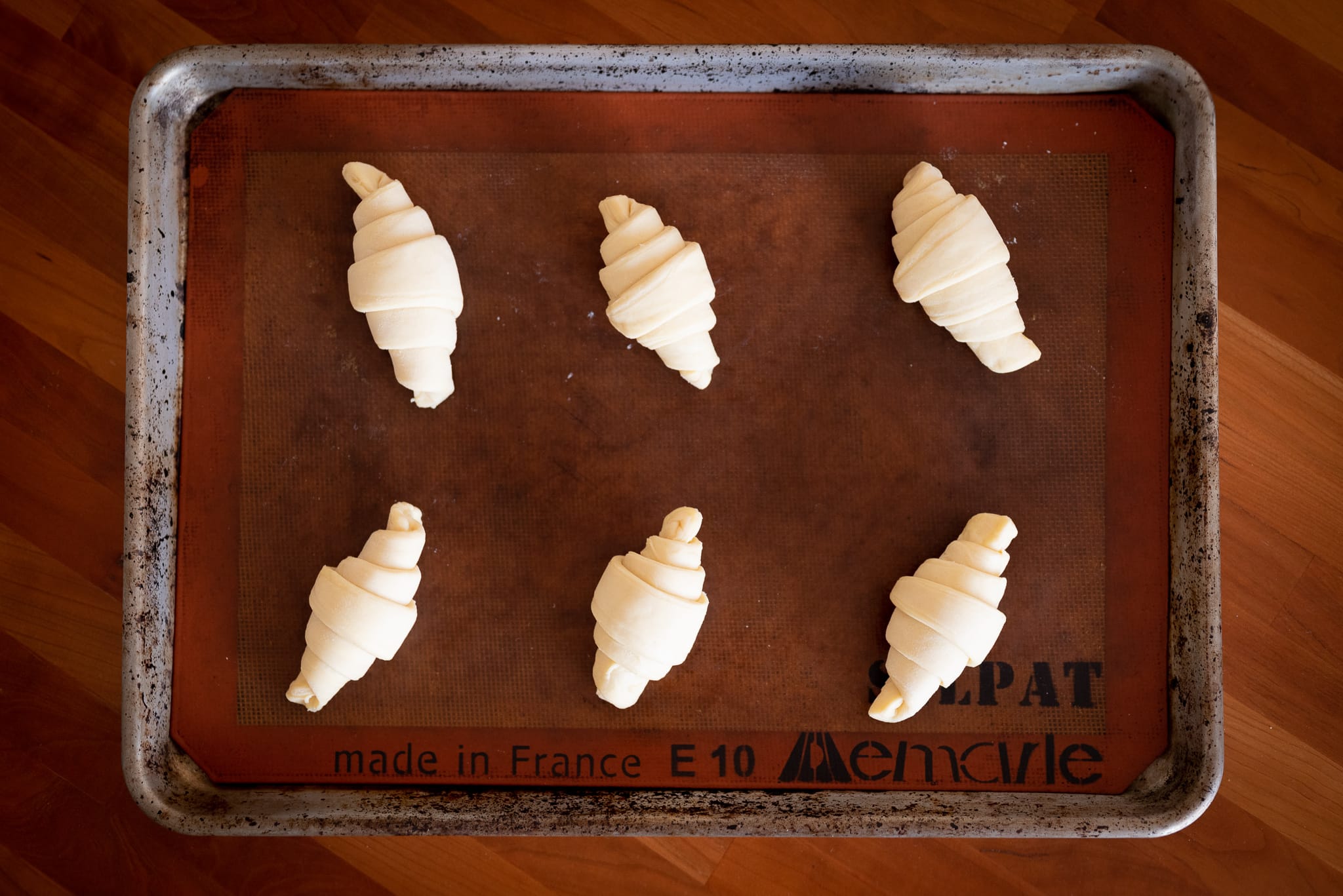 Top view of croissants rising