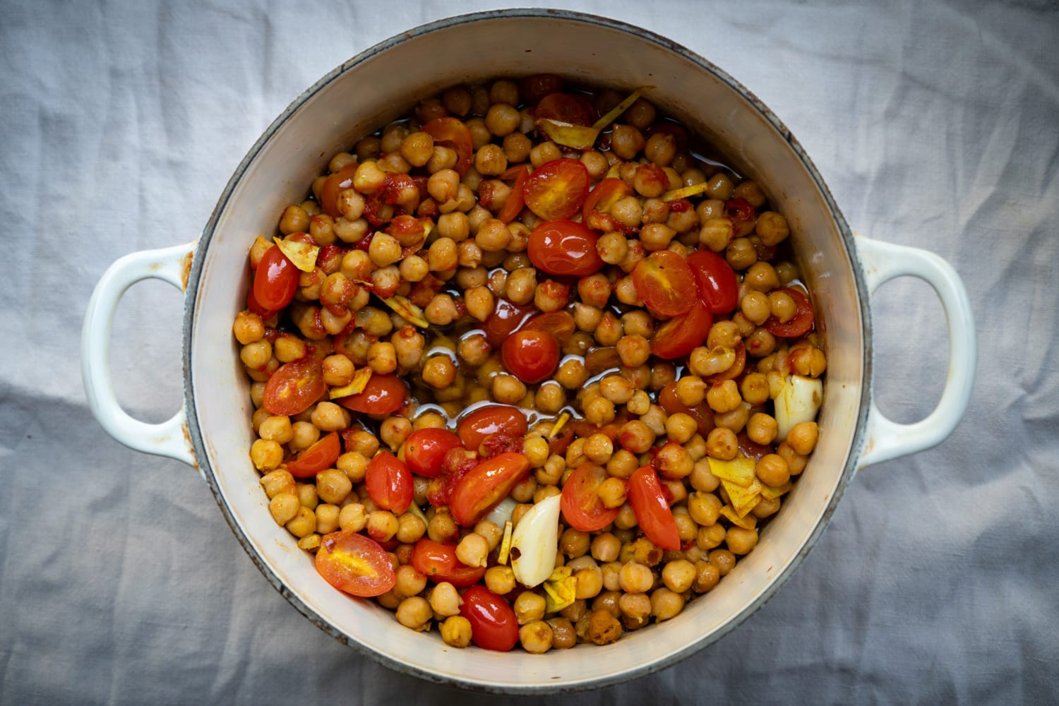 Confit chickpeas in a cocotte