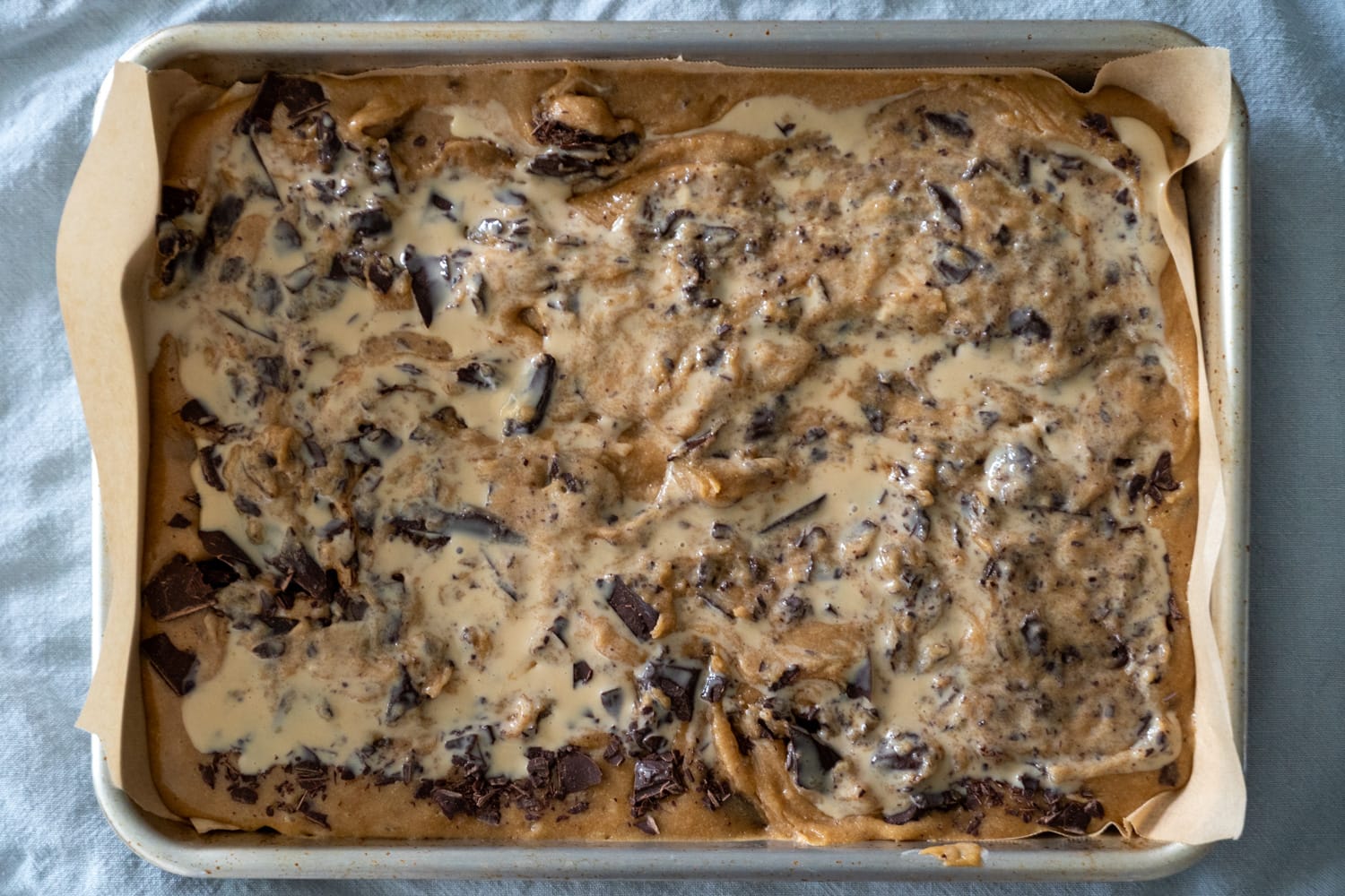 Tahini blondies before baking