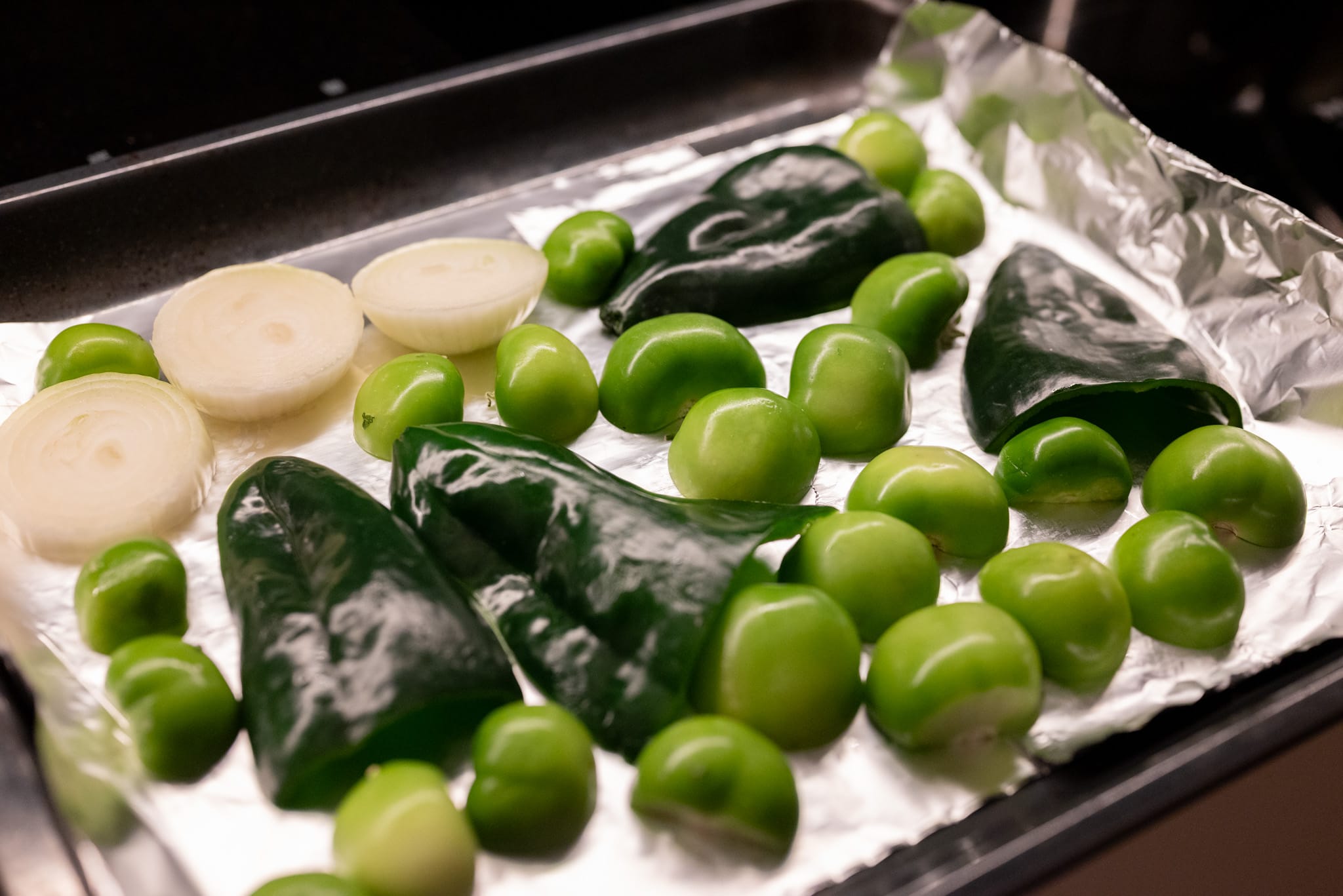 Vegetables ready to roast for salsa verde