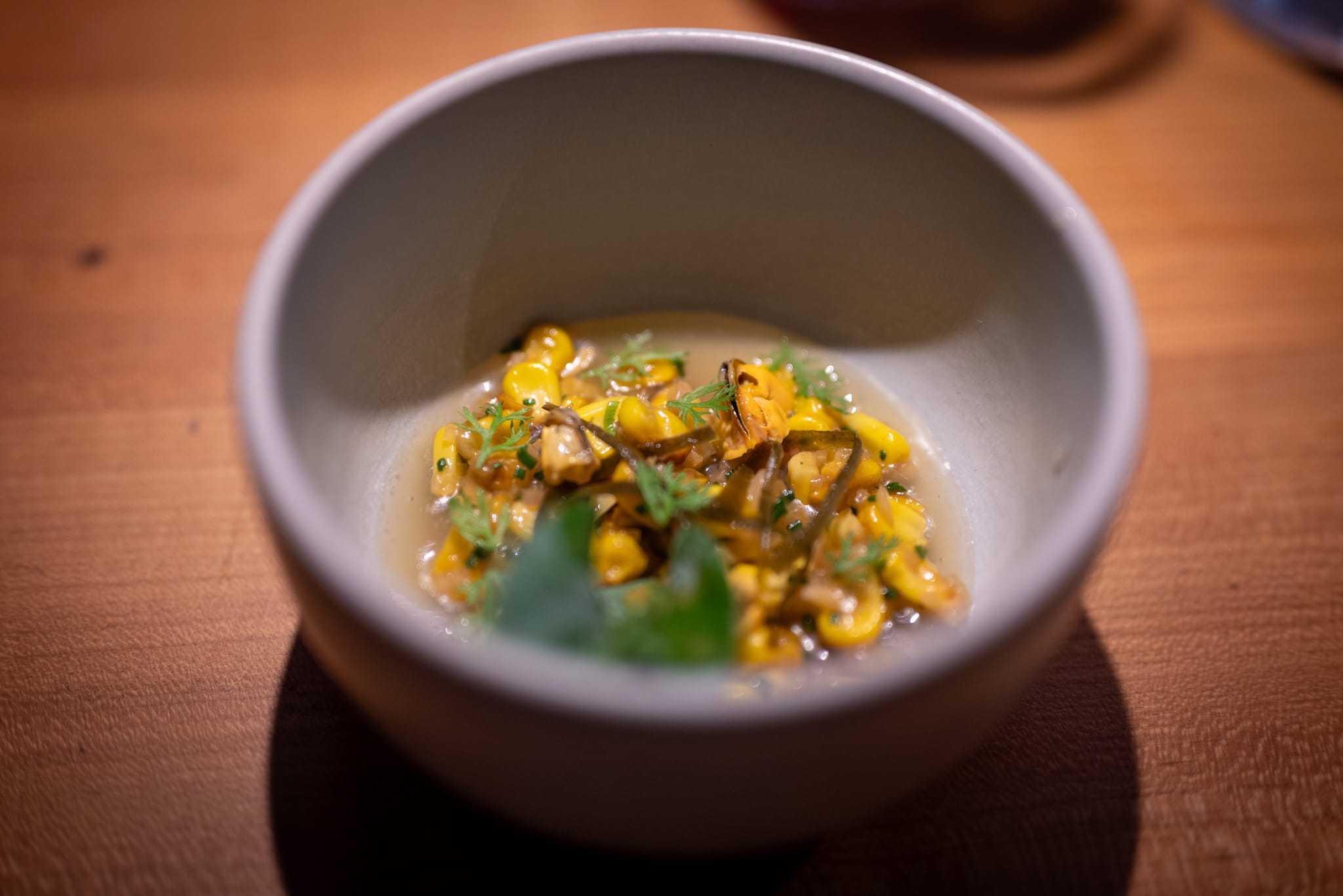 Corn with elements of seafood