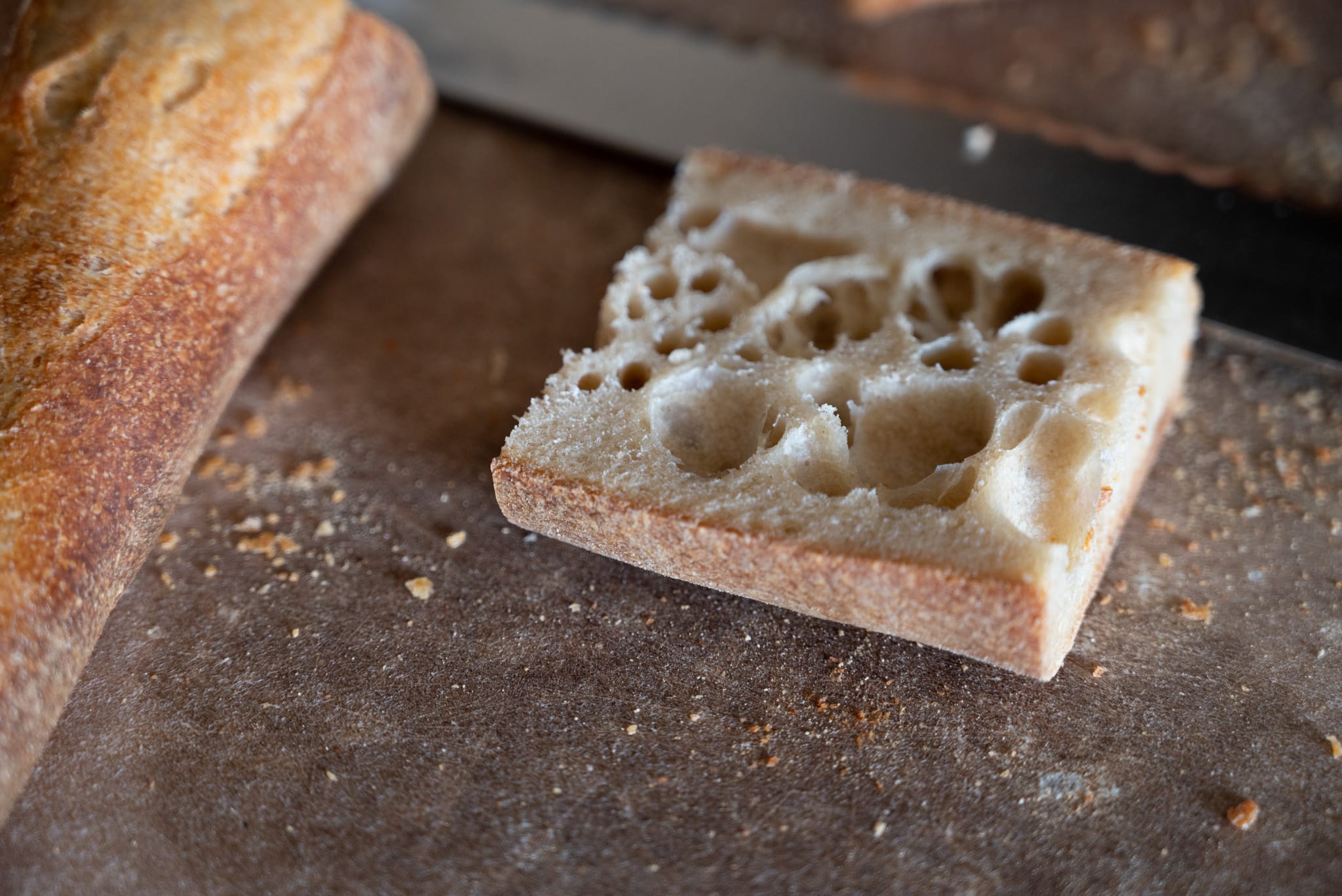 A cut section of baguette